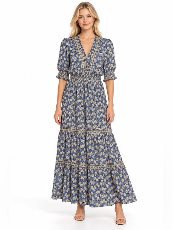 Max Studio Dresses & Skirts - Max Studio Size Medium Women’s Blue Floral Smocked Waist Top